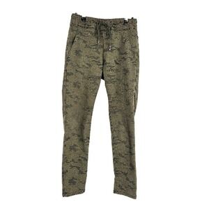Bevy Flog Shely Jogger Pants Green Camouflage Elastic Waist Drawstring Size 26